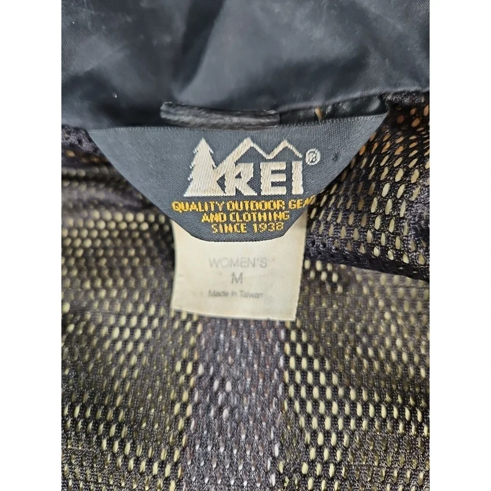 Vintage REI GoreTex Jacket Women M Blue Black Waterproof Hooded Rip Stop Zip Pit